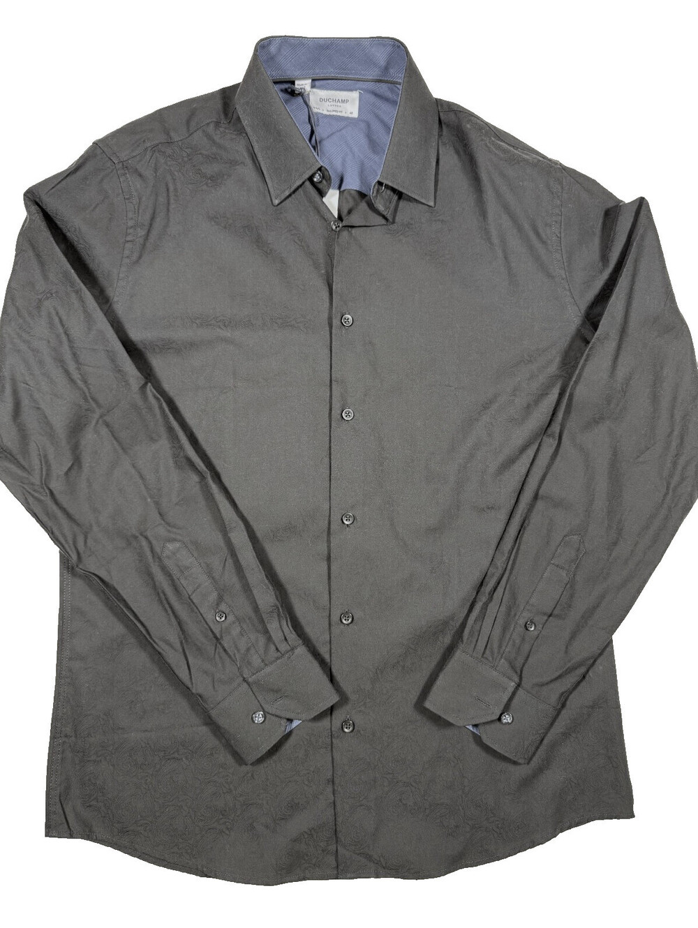 Duchamp London Men's Long Sleeve Shirt Black Large Textured Tailored Fit - NWT